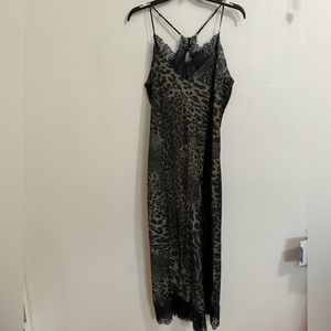 All Saints green leopard print dress lace